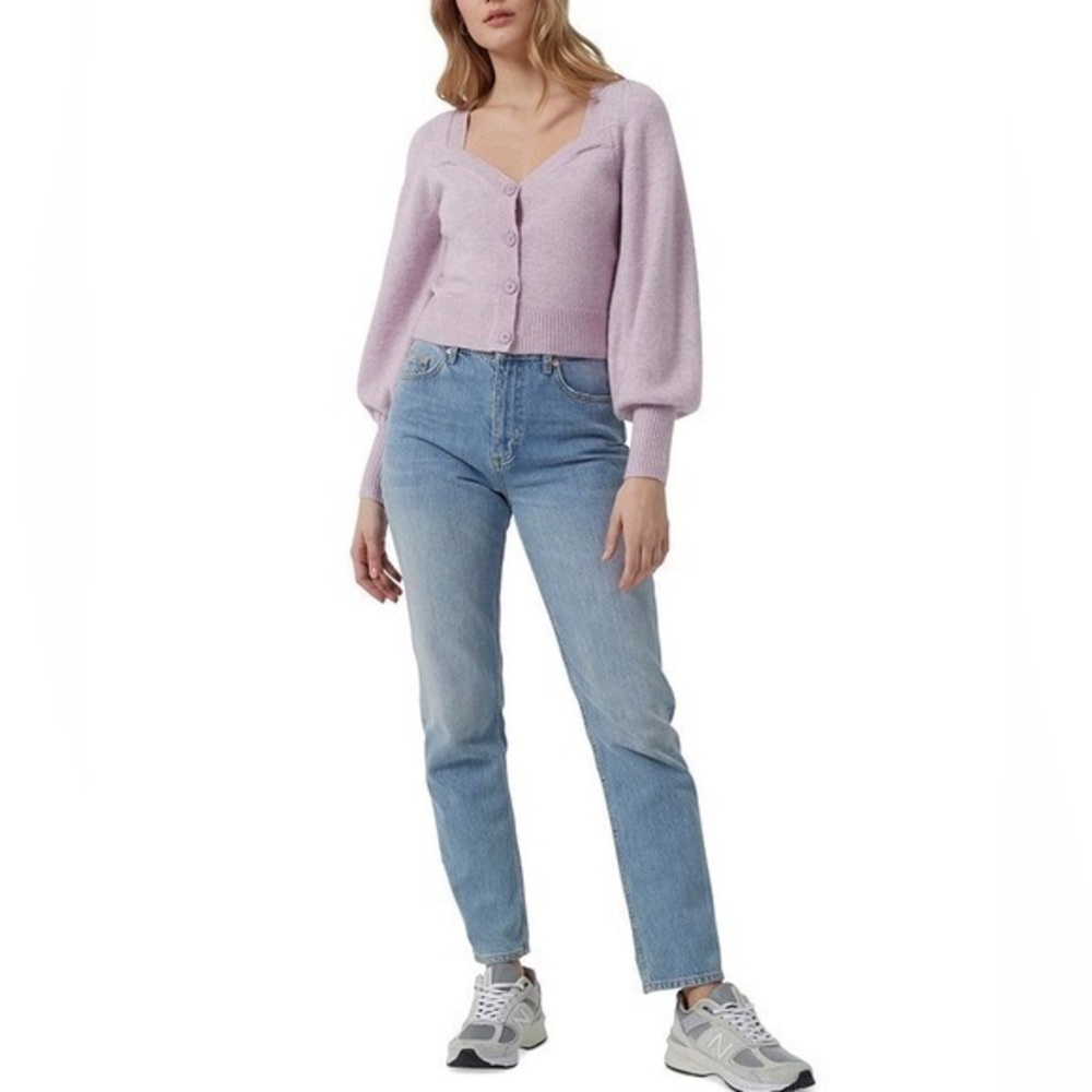 French Connection Lilac Puff-Sleeve Button Cardigan